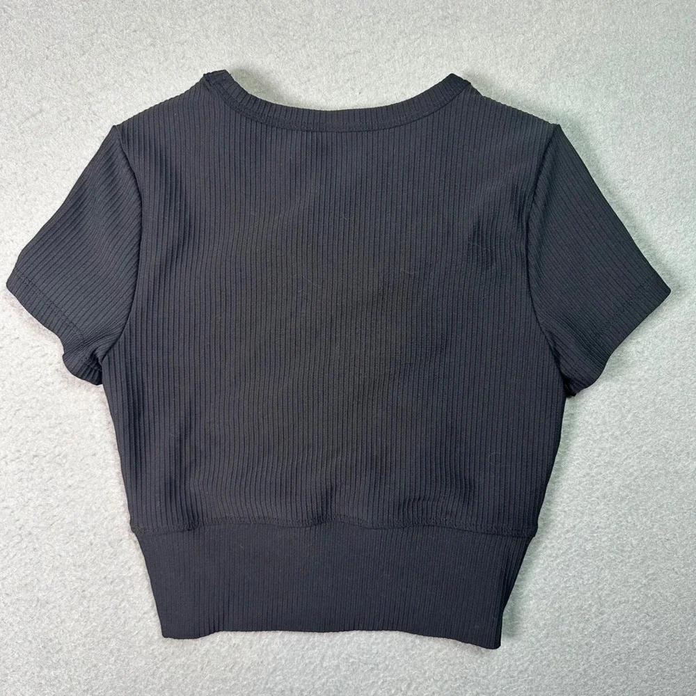 Yogalicious Girls Rib Maisie Top Black Crossover Athletic Crop Shirt Size 7-8